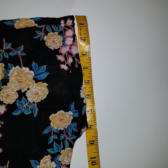 Pink Rose Beautiful Black Yellow Floral Sheer Cap Sleeve Blouse Medium - Picture 11 of 11